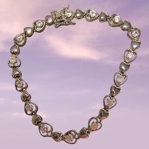 Cute & Flirty Sterling Silver And CZ Heart Link Tennis Bracelet